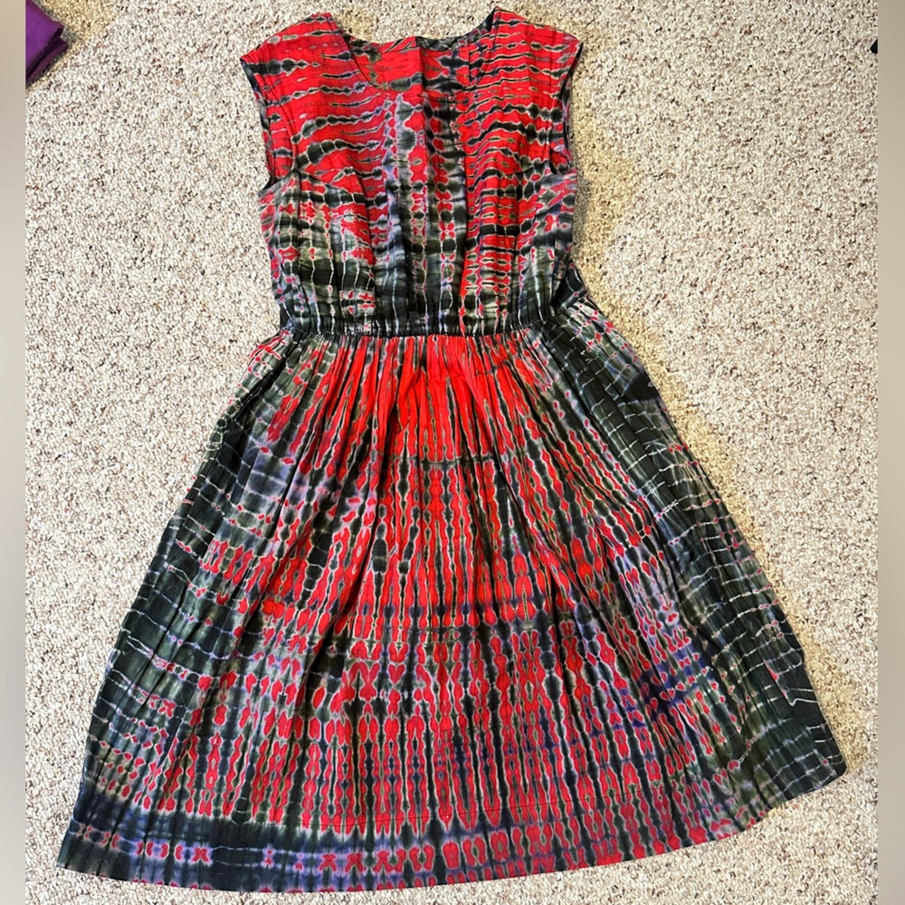 Vibrant Red and Black Tie Dye Dress